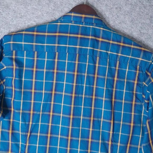 INDIAN TERRAIN Slim Fit Teal Plaid Cotton Tencel Long Sleeve Shirt Size Large - Picture 7 of 9